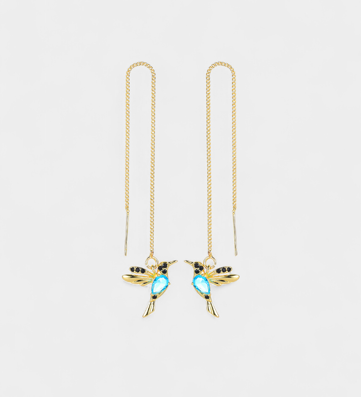 SALMA – Pendientes Mixtos con Pájaros de Circonio