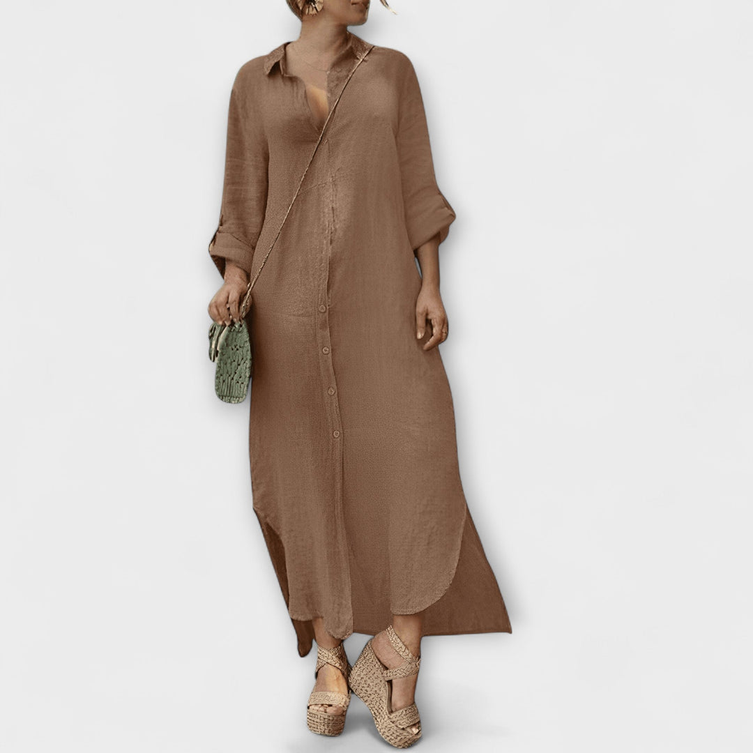 NEVE – Vestido de camisa de lino para mujer