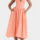 MARGIE – Vestido Midi de Escote en V y Estampado Floral Romántico