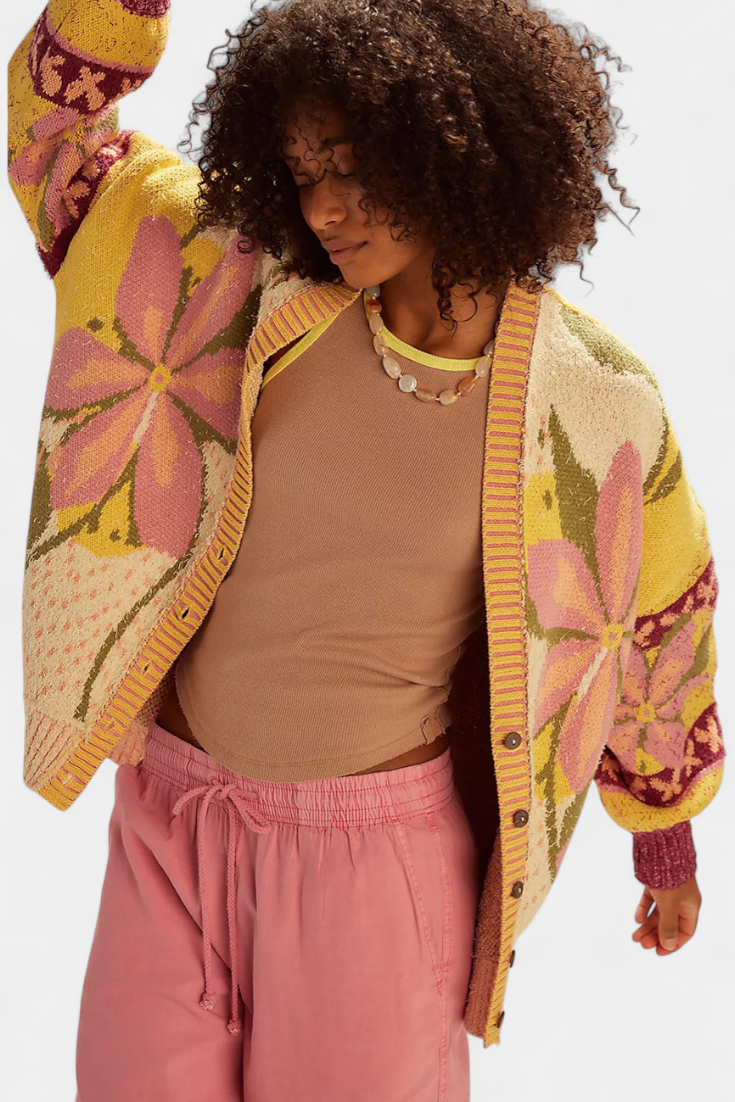 CASEY – Cárdigan de Punto con Patrón Floral y Ajuste Suelto