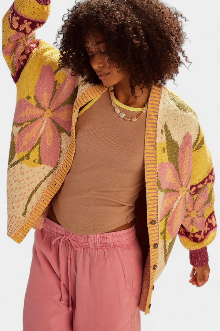 CASEY – Cárdigan de Punto con Patrón Floral y Ajuste Suelto