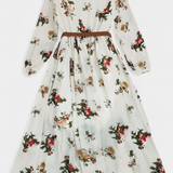 AMANDA – Vestido Maxi Floral con Cuello en V y Mangas Largas