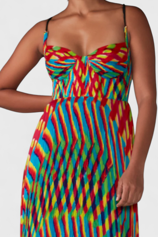 JANIS – Vestido Maxi con Estampado Artístico y Escote Halter Sweetheart