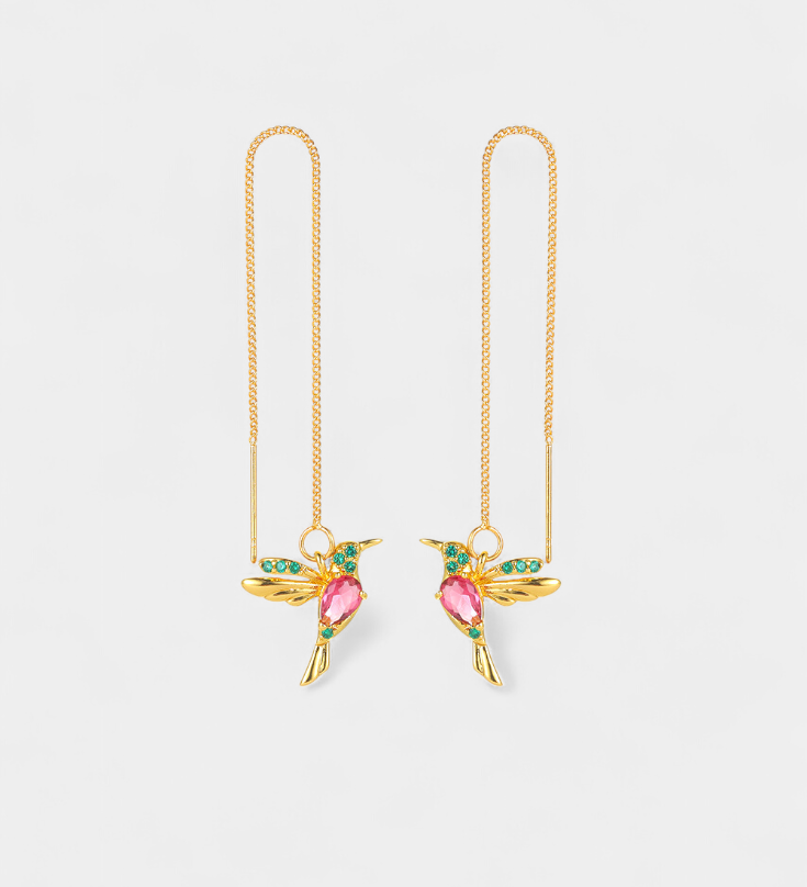 SALMA – Pendientes Mixtos con Pájaros de Circonio