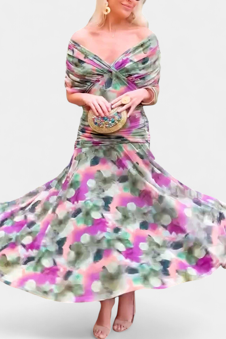 ALONDRA – Vestido Largo con Estampado Floral Fantasía y Escote en V