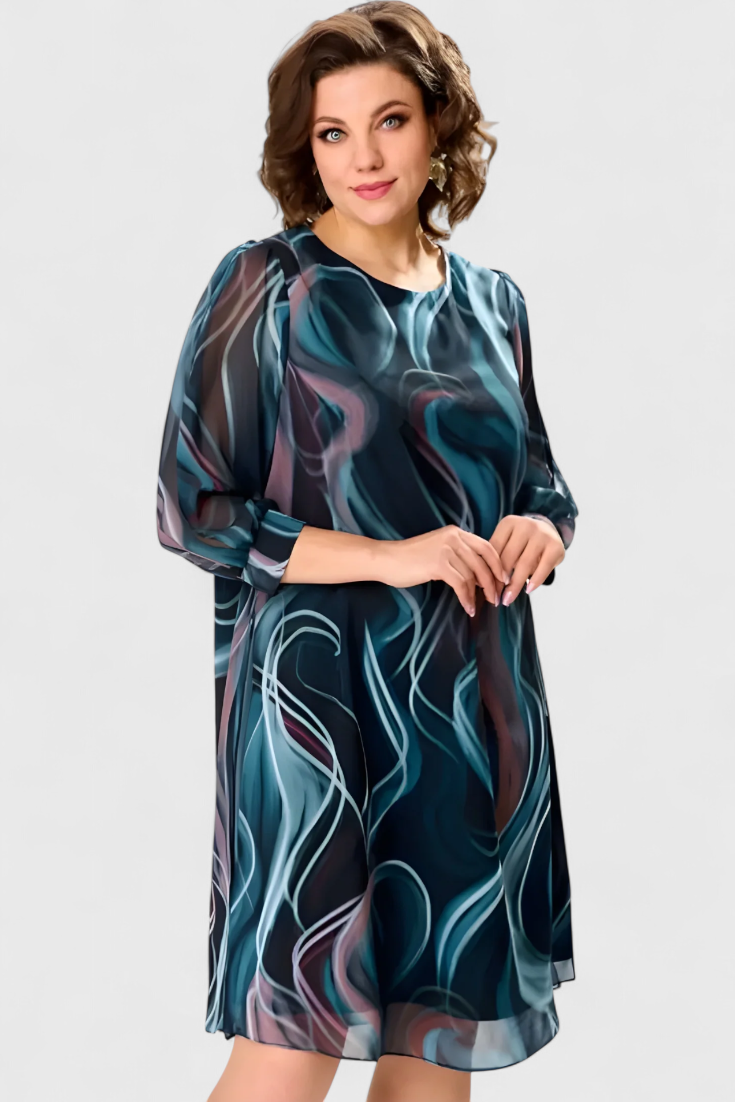 ALMIRA – Vestido de Gasa con Estampado Ocean Whirl y Corte Fluido