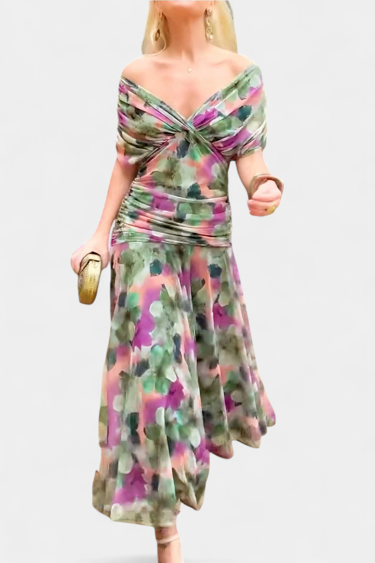 ALONDRA – Vestido Largo con Estampado Floral Fantasía y Escote en V