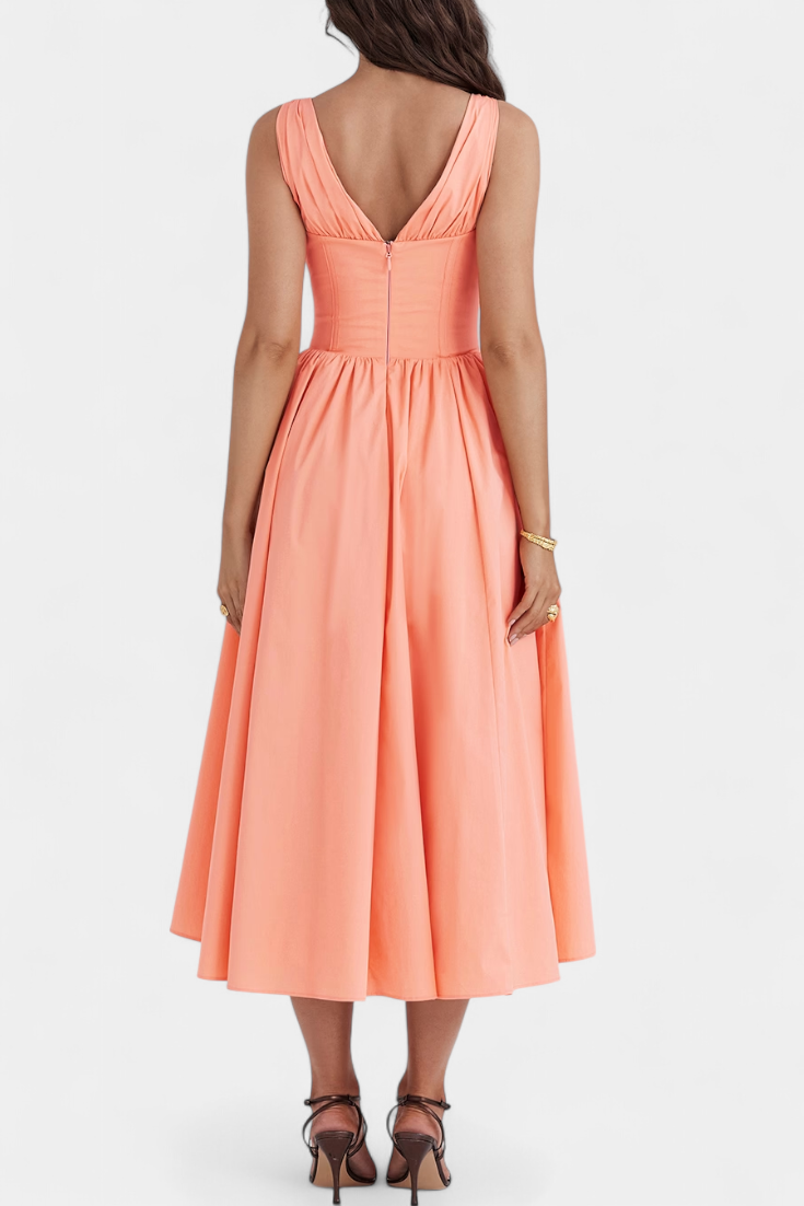 MARGIE – Vestido Midi de Escote en V y Estampado Floral Romántico