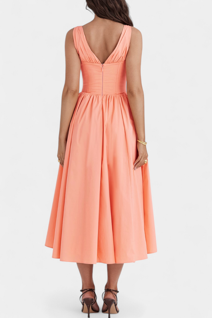 MARGIE – Vestido Midi de Escote en V y Estampado Floral Romántico