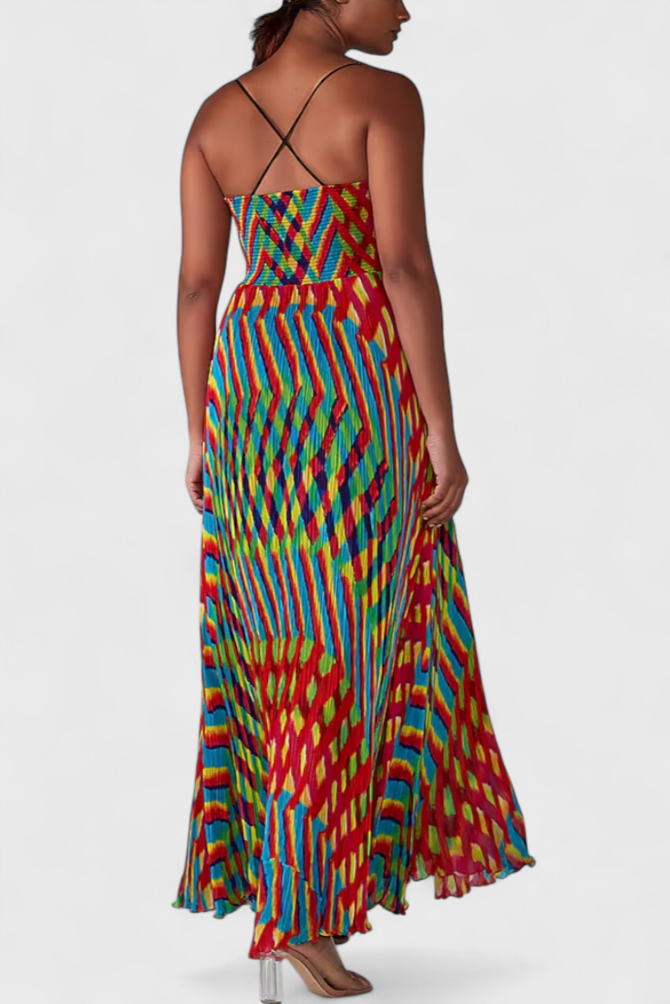 JANIS – Vestido Maxi con Estampado Artístico y Escote Halter Sweetheart