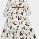 AMANDA – Vestido Maxi Floral con Cuello en V y Mangas Largas