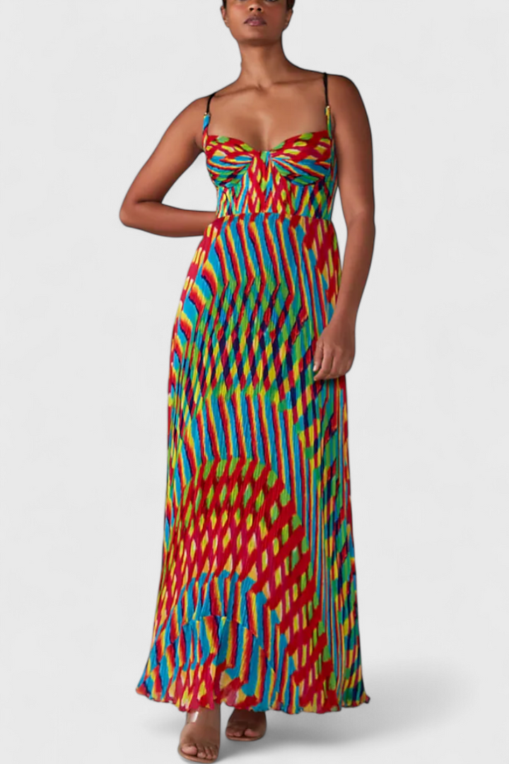 JANIS – Vestido Maxi con Estampado Artístico y Escote Halter Sweetheart