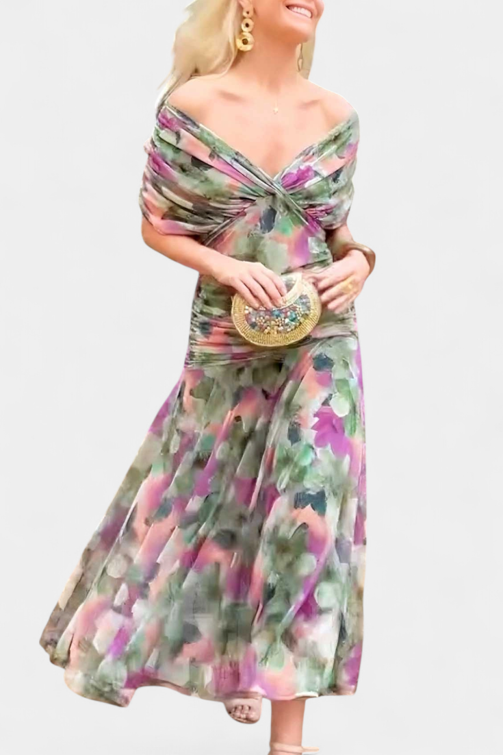 ALONDRA – Vestido Largo con Estampado Floral Fantasía y Escote en V