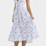 MARGIE – Vestido Midi de Escote en V y Estampado Floral Romántico