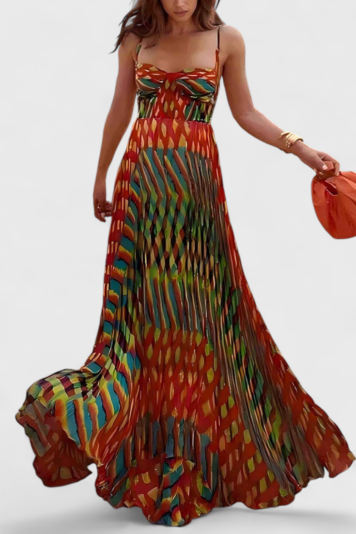 JANIS – Vestido Maxi con Estampado Artístico y Escote Halter Sweetheart