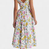 MARGIE – Vestido Midi de Escote en V y Estampado Floral Romántico