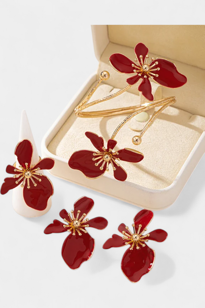 ELIN – Set de Accesorios Florales: Pulsera + Pendientes + Anillos