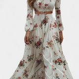 AMANDA – Vestido Maxi Floral con Cuello en V y Mangas Largas