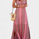JENI – Vestido Largo Boho con Escote Halter y Estampado Tribal