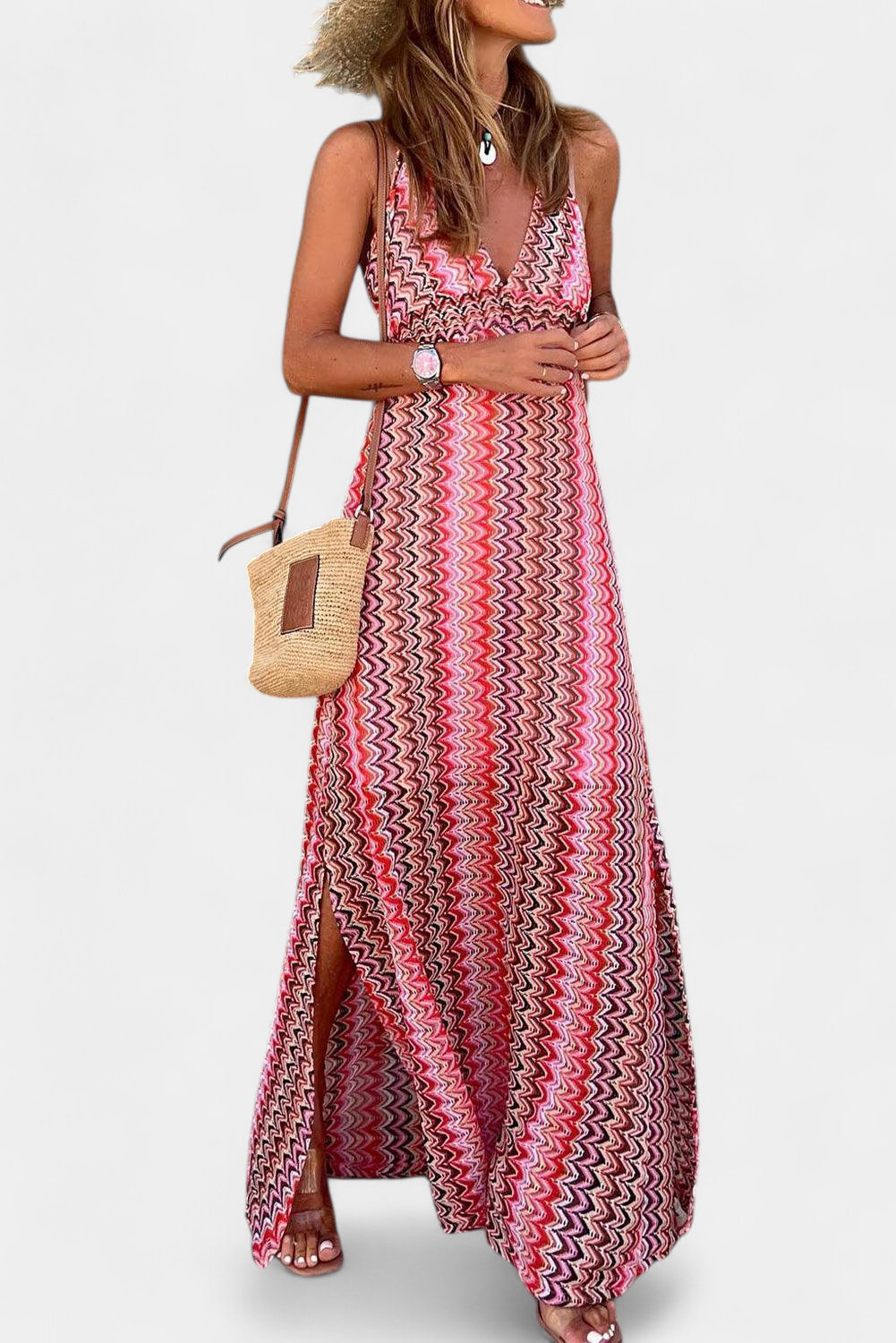 JENI – Vestido Largo Boho con Escote Halter y Estampado Tribal
